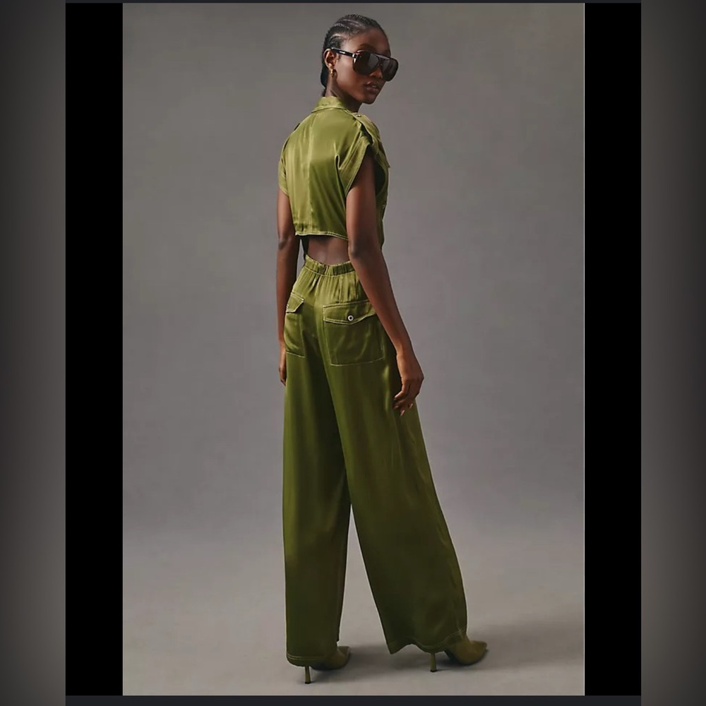 Anthropologie Satin Utility Open Back Boiler Suit Size 10